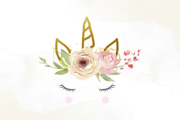 Cute Unicorn Graphic with Flowers Crown