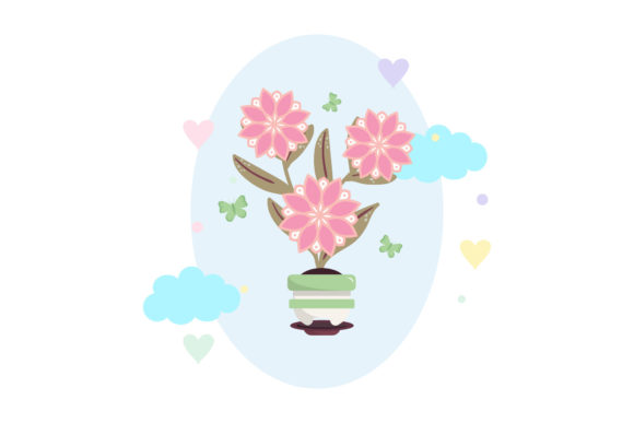 Flower Pot Decorative Oval Cloud Design